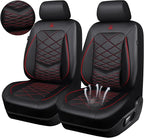 CAR PASS Luxury Nappa Leather Front Seat Covers, Water Resistant 3D Foam Seat Covers with Lumbar Support, Breathable Auto Seat Cover Airbag Compatible Universal Fit for Sedan SUV Van Truck, Black Red