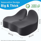 Memory Foam Seat Cushion for Office Chair, Ergonomic Coccyx Cushion for Desk Chair, Tailbone Support Pillow for Long Sitting, Non-Slip Seat Pad for Home, Car, Gaming Chair (Grey, X-Large)