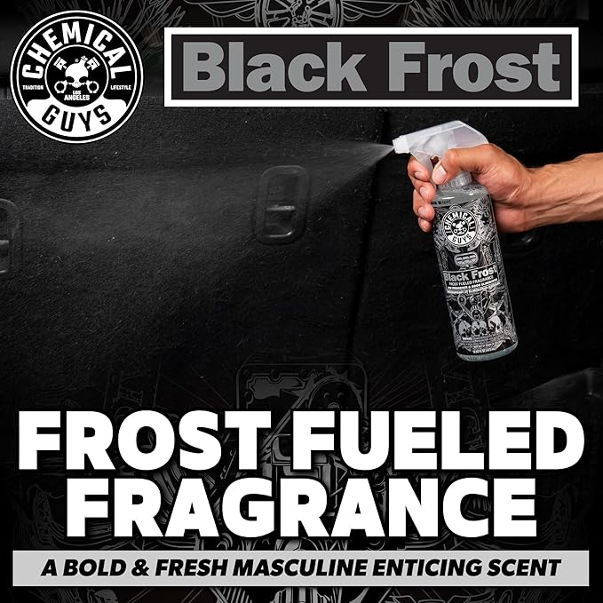 Chemical Guys AIR_224_04 Black Frost Air Freshener and Odor Eliminator, (Great for Cars, Trucks, SUVs, RVs, Home, Office, Dorm Room & More) 4 fl oz