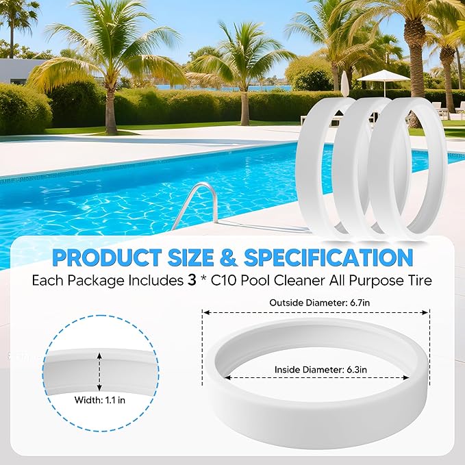 Funmit Pool Cleaner All Purpose Tire Replacement Part Compatible with Polaris 280 360 180 380 C10 C-10 Pack of 3