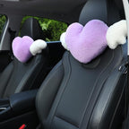 2 Pack Heart Shaped Cute Car Headrest Pillow with Angel Wings - Comfortable Soft Head Rest Cushion Kawaii Car Accessories Neck Pillow for Driving Travelling Office Home Decor - Lavender Love Heart