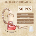 50 Pcs 6ml Hanging Car Diffuser Bottle Empty Glass Perfume Air Freshener Heart Love Bottle Diffuser Pendant Valentine's Day Essential Oil Fragrance Aromatherapy Ornament (Red)
