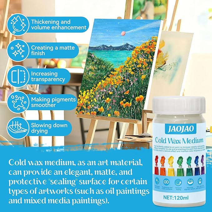 JAOJAO Cold Wax Medium, Watercolor Sealer Cold Wax Increases Consistency and Plasticity Avoid Pigment Discoloration Brightening for Oil Painting and Watercolor Sealing Easter Supplies, 120ml