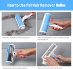 Pet Hair Remover Reusable Cat and Dog Hair Remover Multi-Surface Lint Roller Portable Fur Removal Tool for Furniture,Couch,Carpet,Bedding,Clothes and Car Seats, Non-Slip Handle Self-Cleaning Roller