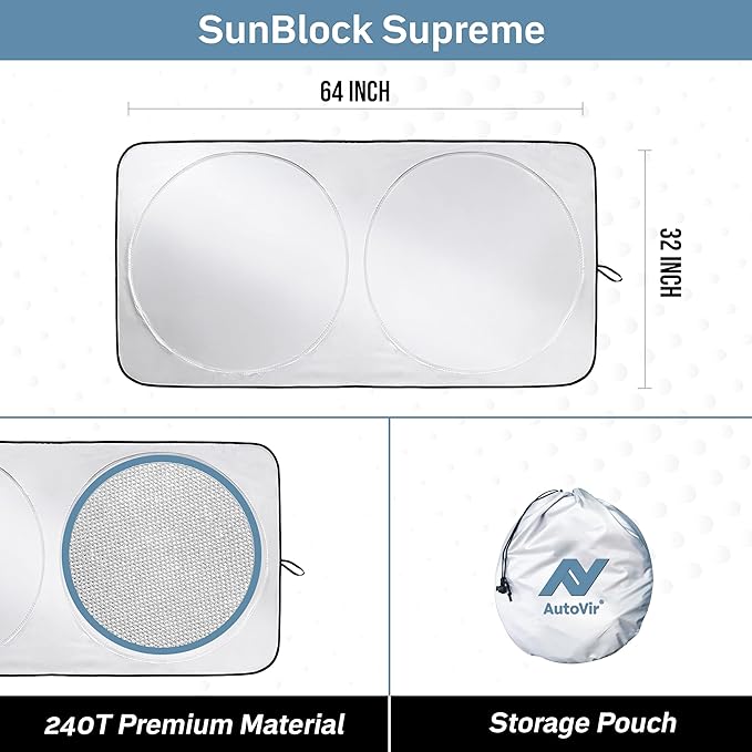 Foldable Car Windshield Sun Shade – 280T Thickened Reflective UV & Heat Shield with Storage Bag, Keeps Interior Cool, Universal Fit for Sedans, SUVs & Trucks – Medium (64" x 32")