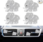 Bling Elephant Air Vent Clips, 4 Pcs Crystal Elephant Car Air Fresheners Vent Clips Diffuser Vent Clip Rhinestone Diamond Car Decoration Interior Decor Bling Accessories for Women