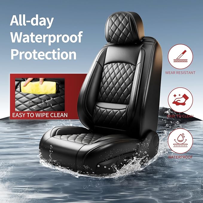 Santa Fe Seat Covers Custom Fit for Hyundai Santa Fe 2007-2026 (Only 5-Seat Version) - Full Set Premium Leather, Waterproof, All-Weather, Airbag Compatible, Car Seat Protectors (Black)