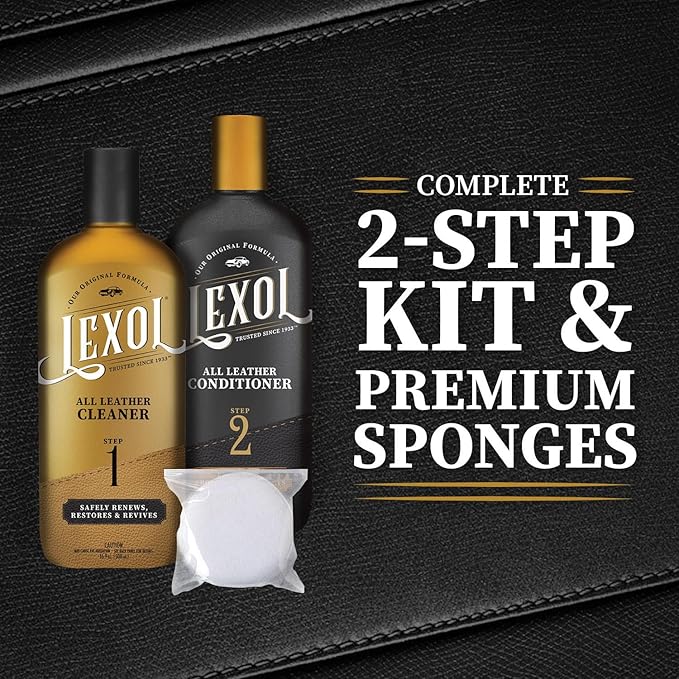 Lexol Leather Conditioner and Cleaner Kit by Lexol, Use on Furniture, Car Interiors, Shoes, Handbags, Includes 2 Application Sponges, Two-Step System, 16 oz Each