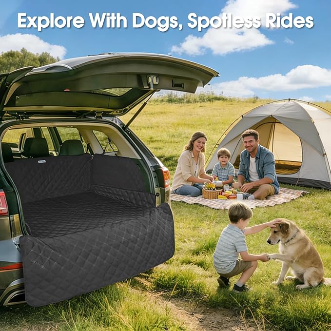 Dog Cargo Liner for Compact SUV - Heavy-Duty 900D Oxford Waterproof Pet Cargo Protector with 3-Sided Zippered All-Round Protection & TPU Suction Cups, Ideal for Dog Travel