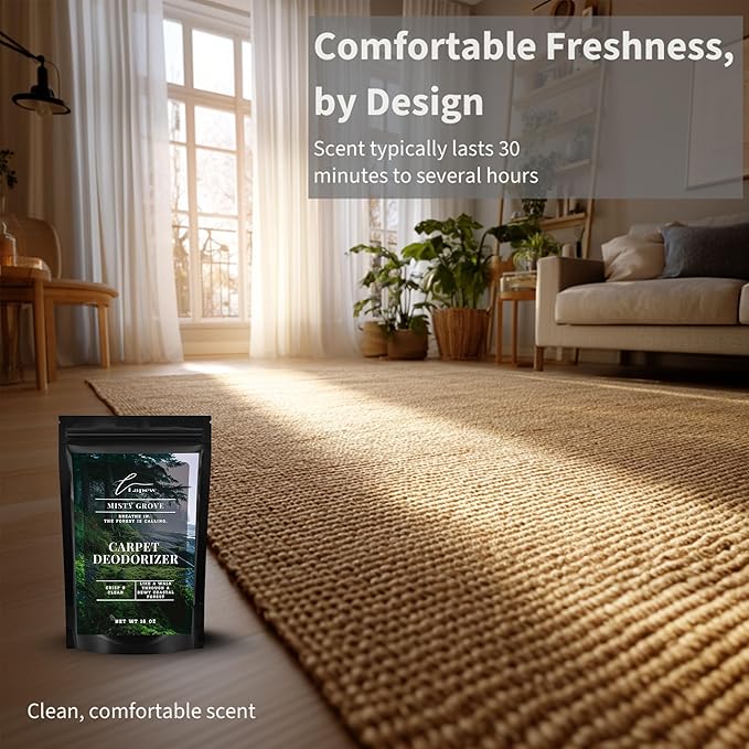 Lapew Misty Grove Carpet Deodorizer Powder - Pet Safe Freshener for Vacuuming | Scented Odor Eliminator for Home | 16 oz