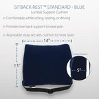 Core Products Sitback Rest Cushion Lumbar Support for Lower Back & Office Chair, Adjustable Strap Standard Foam - Blue