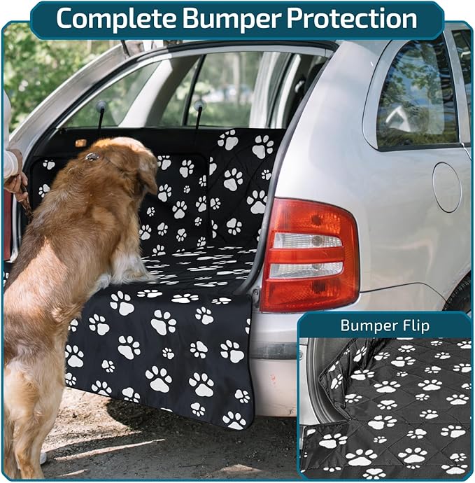 Veckle SUV Cargo Liner for Dogs with Side Flaps, Large (54" x 93") Water Resistant Trunk Cover, Non-Slip Pet Area Protector with Bumper Flap, Universal Fit for SUVs Sedans Vans, Paw Print