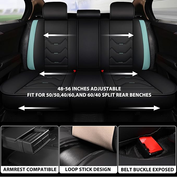 otoez Universal Leather Car Seat Covers 5 Seat Full Set Automotive Seat Protector Replacement Compatible with Most Honda Toyota Chevy Ford, Vehicles, Sedens, Trucks, SUVs (Green+Black,No Pillows)