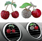 Cute Cherry Air Freshener Vent Clips Car Accessories, 2Pcs Rhinestone Cherry Air Vent Clips for Fresheners Car Decoration, Lovely Cherries Airs Freshener Vents Clip for Women Gifts