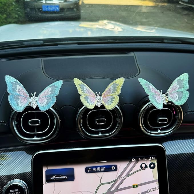 2 Pcs Yellow Embroidery Butterfly Car Air Freshener Clip, Spring Scent, Car Accessories for Women Girls
