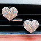 2 Pieces Bling Heart Air Vent Clips Rhinestone Car Air Freshener Clip Crystal Car Air Outlet Decorations Charm Car Inter Decor Accessories for Girls Women