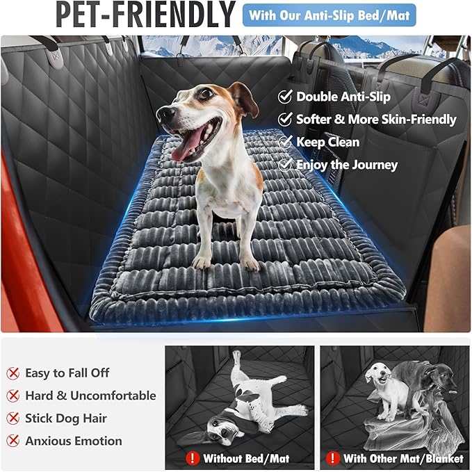 Dog Bed for Truck Back Seat Non-Slip, Truck Dog Bed Soft and Comfortable, Back Seat Pet Bed Mat for Travel, Pet Car Blanket for Backseat Extender and Seat Covers Grey 59”X27.5”