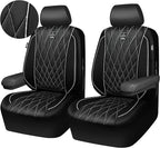 CAR PASS Piping Luxury Leather Two Front Car Seat Covers,Silver Glitter Waterproof Seat Cover Compatible with Front Seat Armrests,Universal Fit for Suvs,Vans,Trucks,Airbag Compatible(Black and Silver)
