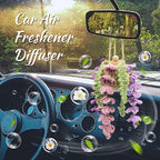 Crochet Car Air Freshener, 15ml Empty Refillable Oil Diffuser Bottle with Crochet Violet Hanging Plant for Car Rearview Mirror Decor, Handmade Home&Office Decor