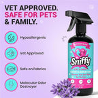 Sniffy Pet Odor Eliminator Spray Lavender Enzymatic Cleaner for Dog & Cat Urine, Litter Boxes, Carpets & Furniture, Hypoallergenic, Fabric-Safe, Vet-Approved, 2x16 oz Twin Pack, Made in USA