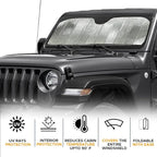 EcoNour Accordion Windshield Sun Shade for Jeep Wrangler | Car Shade Front Windshield Designed for Jeep Wrangler| Dashboard Sun Visor for UV and Heat | XS 53 x 17 inches
