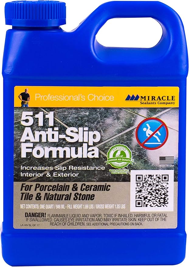 Miracle Sealants 511 Anti-Slip Treatment for Tile and Stone Floors, Showers, Pool Decks, Quart