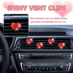 4PCS Heart-Shaped Car Vent Clips with Rhinestone,Bling Air Vent Clips Car Decorations,Premium Shiny Car Clips for Vents Accessories Interior (Red)