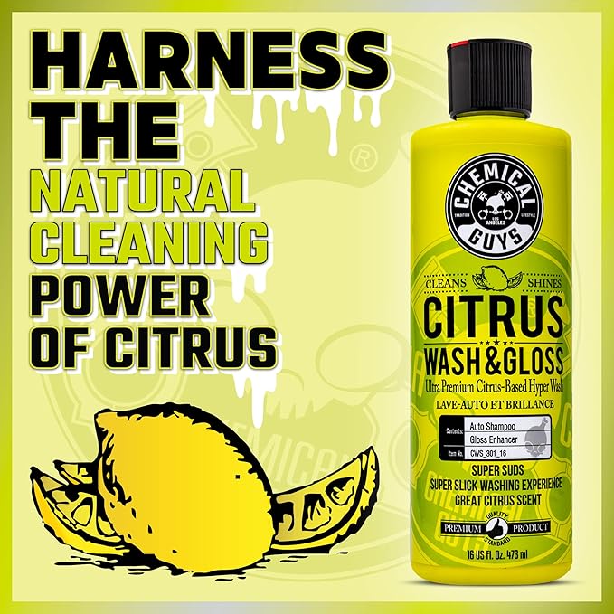 Chemical Guys Citrus Wash & Gloss Foaming Car Wash Soap - High Suds Formula Foam Cannon Soap for Foam Blasters, or Bucket Washes - Safe on Paint, Clear Coat, and Wax, Citrus Scent - 16 oz