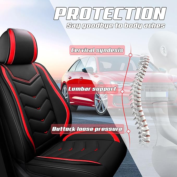 Car Seat Covers Fit for Toyota rav4 2000-2026, Stylish Sport Seat Covers, Waterproof Wear-Resistant Premium Nappa Leather Car Seat Cover.(2 Pcs Front/Black Red)