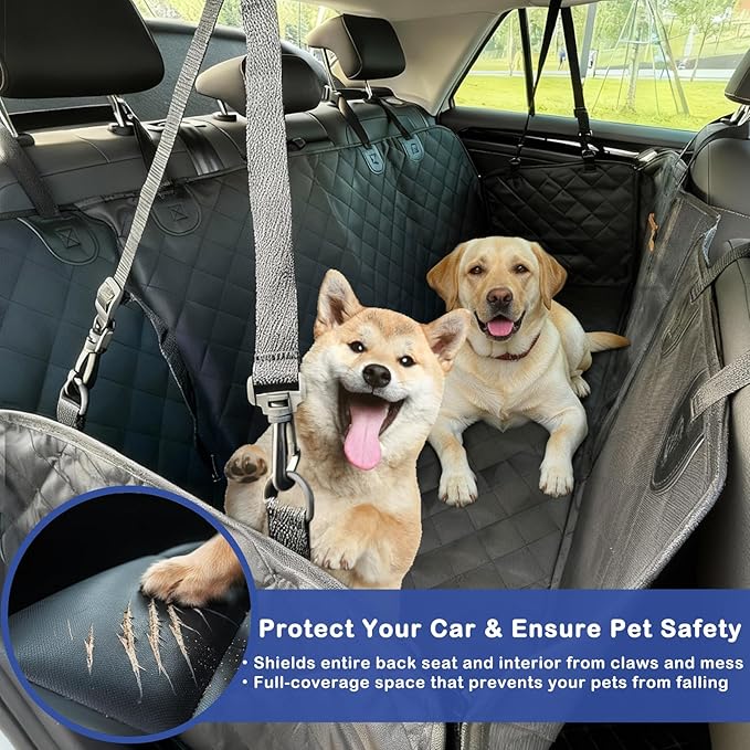 Dog Car Seat Cover for Back Seat - Waterproof and Anti-Slip Car Dog Seat Cover, with Hammock Design for Safe and Comfortable Travel, Suitable for Most Cars Trucks SUVs