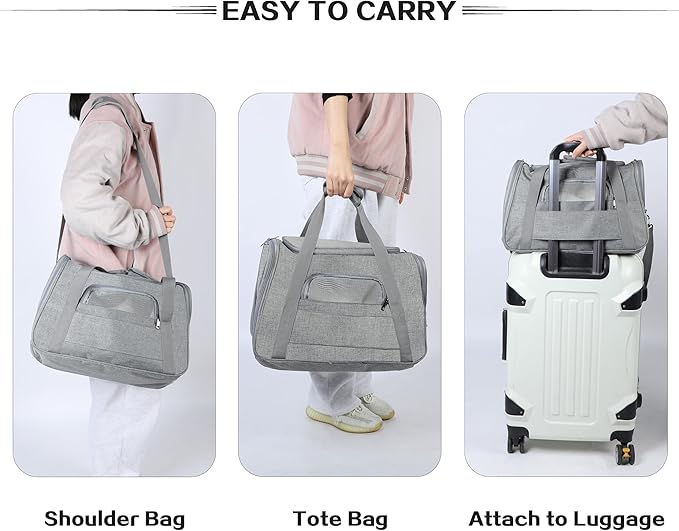 FluffyDream Pet Travel Carrier Soft Sided Portable Bag for Cats, Small Dogs, Kittens or Puppies, Collapsible, Durable, Airline Approved, Travel Friendly (Grey, 17.0" L x 10.0" W x 11.0" H) (Grey)