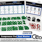 390 PCS Air Conditioning Compressor O Rings and 120 PCS A/C Sealing Washers Kit, 30 Size Air Conditioning Compressor Port Gasket, Repairs Automotive Air Conditioning Systems Bonded Washer