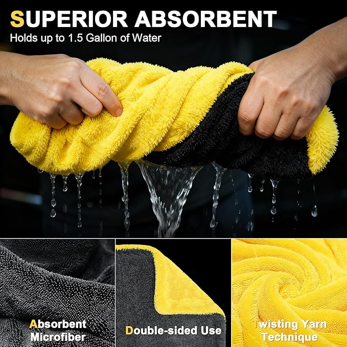 1400 GSM Car Drying Towels Car Detailing– XXL Microfiber Towels for Cars, Trucks(48" x 24"), Ultra-Absorbent, Streak-Free, Scratch-Free, No Water Spots, Double-Twist Pile & Edgeless Design