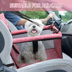 PetsHome Dog Car Seat Foldable Dog Car Booster Seat Waterproof Breathable Oxford Travel Bag for Small to Medium Dogs, Puppies, and Pets-Pattern Pink