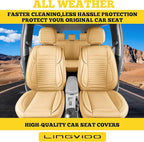 LINGVIDO Full Set Car Seat Covers, Faux Nappa Leather, Airbag Compatible and Waterproof Protectors for Sedans SUVs, Breathable Interior for Active Families, Pets, and Commuters (5 Seats, Beige)