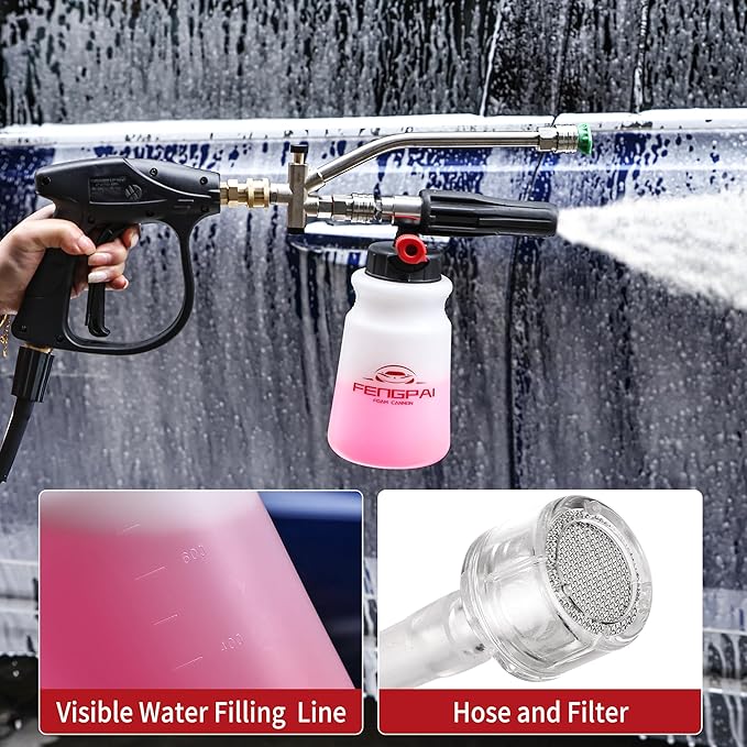 FENG PAI Foam Cannon for Pressure Washer, Car Wash Snow Foam Cannon Lance Pressure Washer Soap Dispenser with Adjustable Thick Foam, 1/4 Quick Connector, 1L