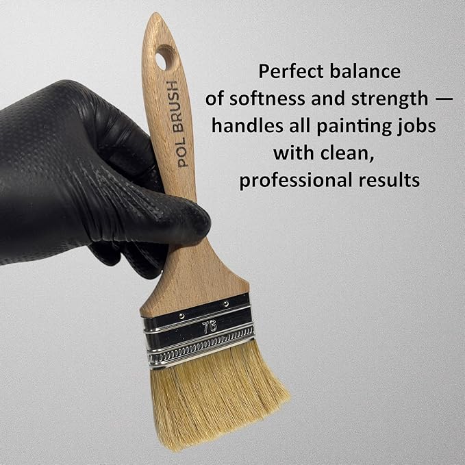 Set of 5 1, 1.5, 2, 2.5, 3 Inch Flat Paint Brushes - High European Quality - Natural Bristles - for Home, Wood, Walls, Art, Trim & Furniture - for Acrylic, Oil, Stain, Chalk & Latex Paints