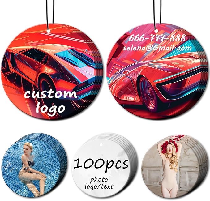 100Pcs Custom Logo Air Freshener for Car Bulk, Wholesale Personalized Double-Sided Car Air Fresheners, Custom Commercial Photo/Logo with Scents Freshener (100 Round)