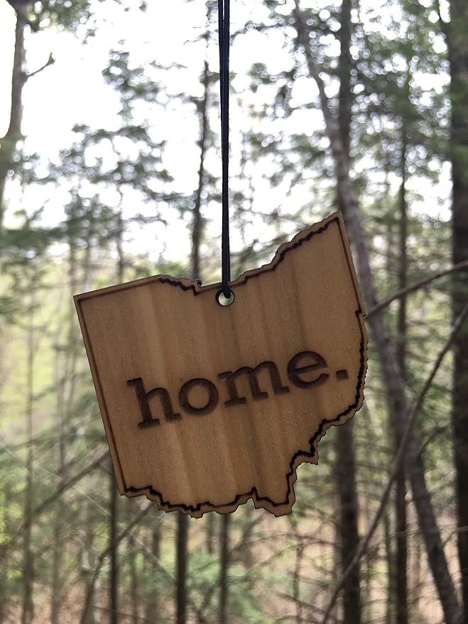 Arotags Ohio Wooden Car Air Freshener - Long Lasting Cool Breeze Scent Diffuses for 365+ Days - Includes Hanging Mirror Diffuser and Fragrance Oil - 100% American Made