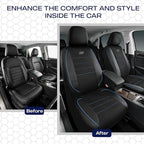 Skechers Air-Cooled Memory Foam Seat Covers,Mesh Thick Car Seat Covers,Piping Leather Car Seat Covers Front Seats,Airbag Compatible,Automotive Comfort Universal Fit Most Cars,Vans,Truck,SUV,Blue