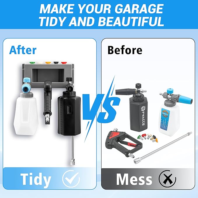 PWACCS Pressure Washer Gun Holder, Foam Cannon Holder, 1/4" Quick Connect Pressure Washer Nozzle Tip and Wand Holder, Foam Cannon Bucket Mount for Organize Power Washing Accessories