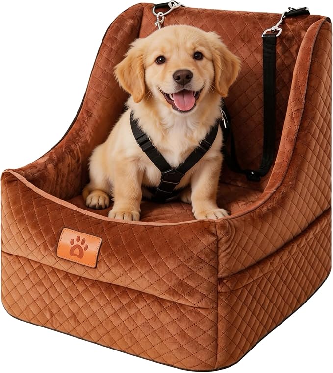 Dog Car Seat for Medium Dogs – Premium Pet Booster Seat with Two Pet Safety Belts, Detachable Washable Cover Non-Slip Base, Portable Dog Travel Seat for Road Trips & Daily Errands Up to 35lbs