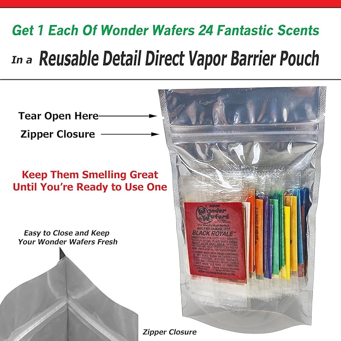 Wonder Wafers Car Air Freshener, Sample Pack, Resealable Vapor Barrier Bag, Includes All 24 Scents (24 Pack)
