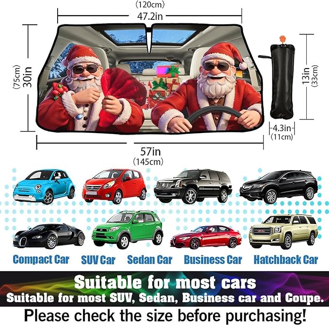 Socira Christmas Car Windshield Sunshade Umbrella Foldable Visor Umbrella Sun Shade Cover Sunshade Front Window Cover Car Accessories Blocks Uv Rays (57" X 30")