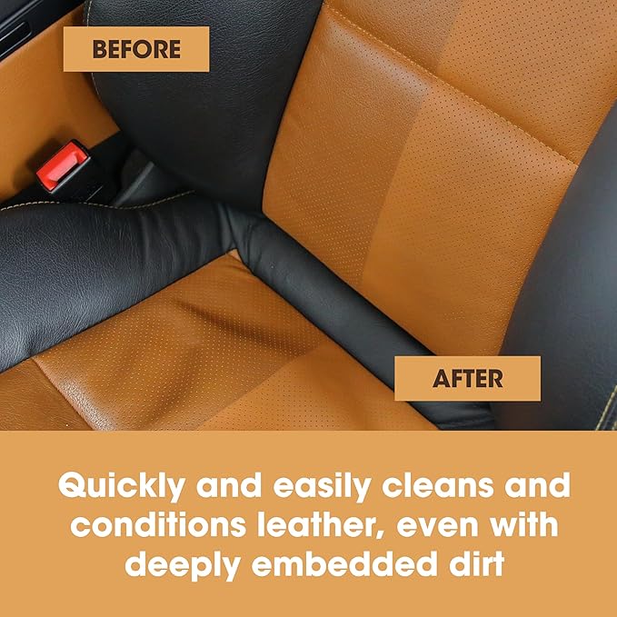 Furniture Clinic Large Leather Care Kit | Leather Cleaner + Conditioning Protection Cream for Furniture | Two 17oz Bottles + 1 Sponge & 1 Cloth | Restore Leather Couches, Car Seats, Jackets, & Boots