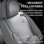 Coverado Car Seat Covers Full Set, Gray Seat Covers for Cars, Waterproof Nappa Leather Automotive Seat Covers with Lumbar Head Pillow, Car Seat Protectors, Universal Fit for Most Cars SUV