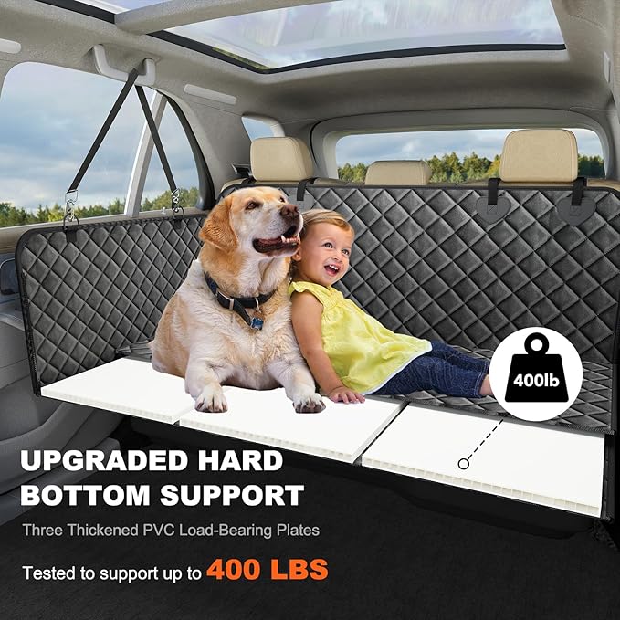 Back Seat Extender for Dogs, Non-Slip Dog Car Seat Cover for Back Seat with Hard Bottom, Durable Pet Car Backseat Cover, Waterproof Dog Hammock for Car SUV Truck