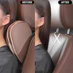 Car Headrest Pillow Memory Foam Breathable Removable Leather Cover Premium Seat Support Head Neck Cushion for Driving Traveling Home Office, Brown, 1 Pack