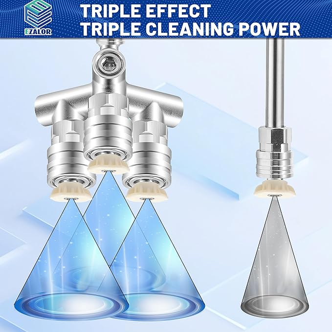 Triple Pressure Washer Tips, 3-in-1 Power Washer Nozzle, 3 Nozzle for Pressure Washing with 6PCS Pressure Wash Spray Nozzles (0 ° Red & 40 ° White), 1/4" Quick Connect, 5000 PSI