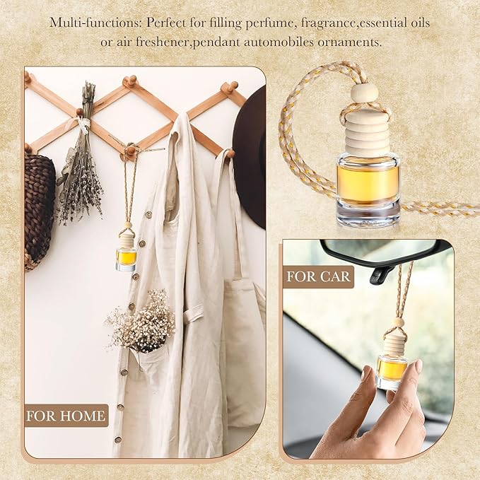 Domensi 600 Pieces Hanging Car Diffuser Air Freshener Bottle Bulk Empty Glass Refillable Perfume Bottles Oil Diffuser Aromatherapy Pendant for Auto Interior Ornaments Decor (Clear)